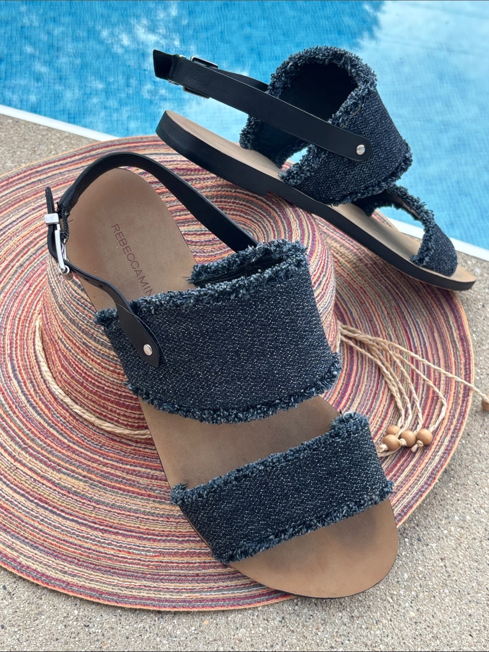 EUC Rebecca Minkoff Blue Denim Silvertone Buckle Slingbacks Sandals 9M